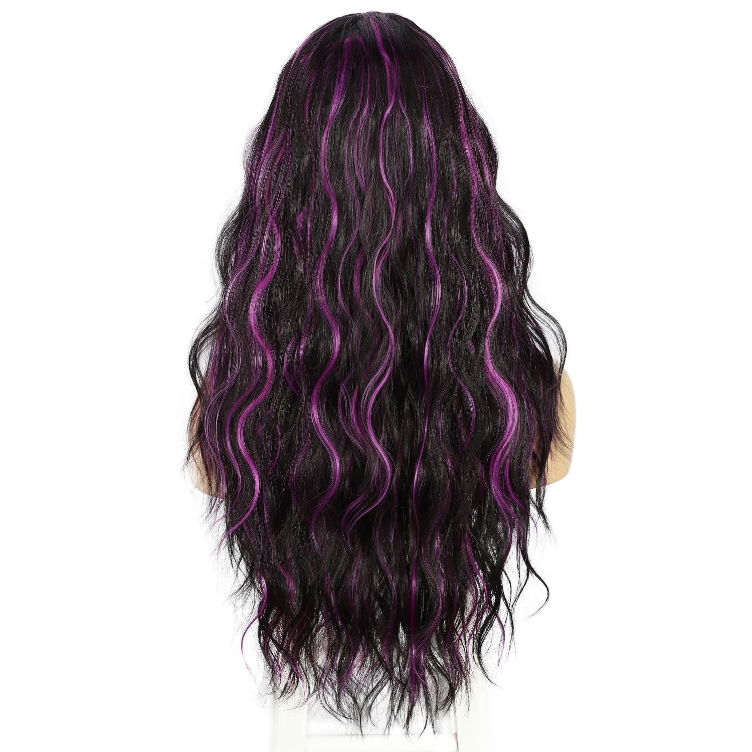 Sapphirewigs Body Wave Headband Wig Black Highlights Violet Synthetic Long Wavy Wigs for Women Glueless Hair Natural Looking 150% Density 26 inch - Image 3