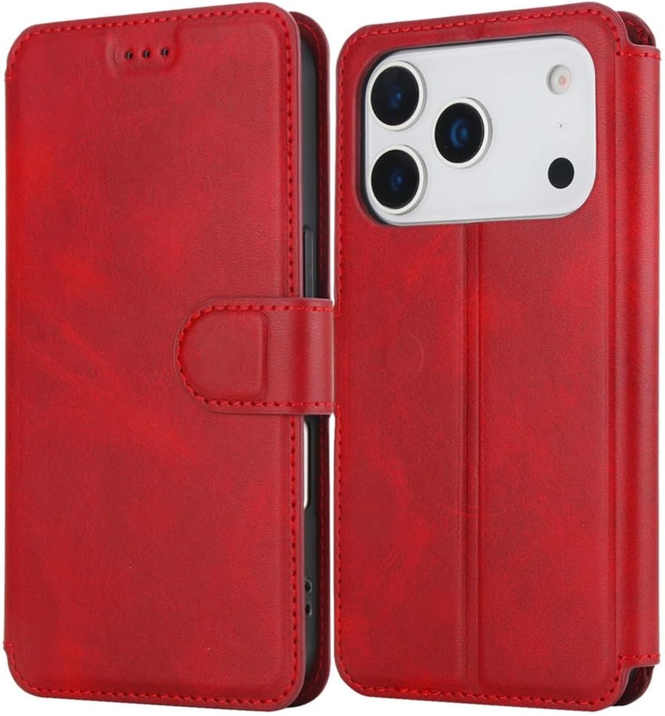 Leather Flip Folio Case for iPhone 17/17 Air/17 Pro/17 Pro Max, Full Wrap Shockproof Cover with Card Holder & Soft Edge Protection(Orange,17 Pro Max)