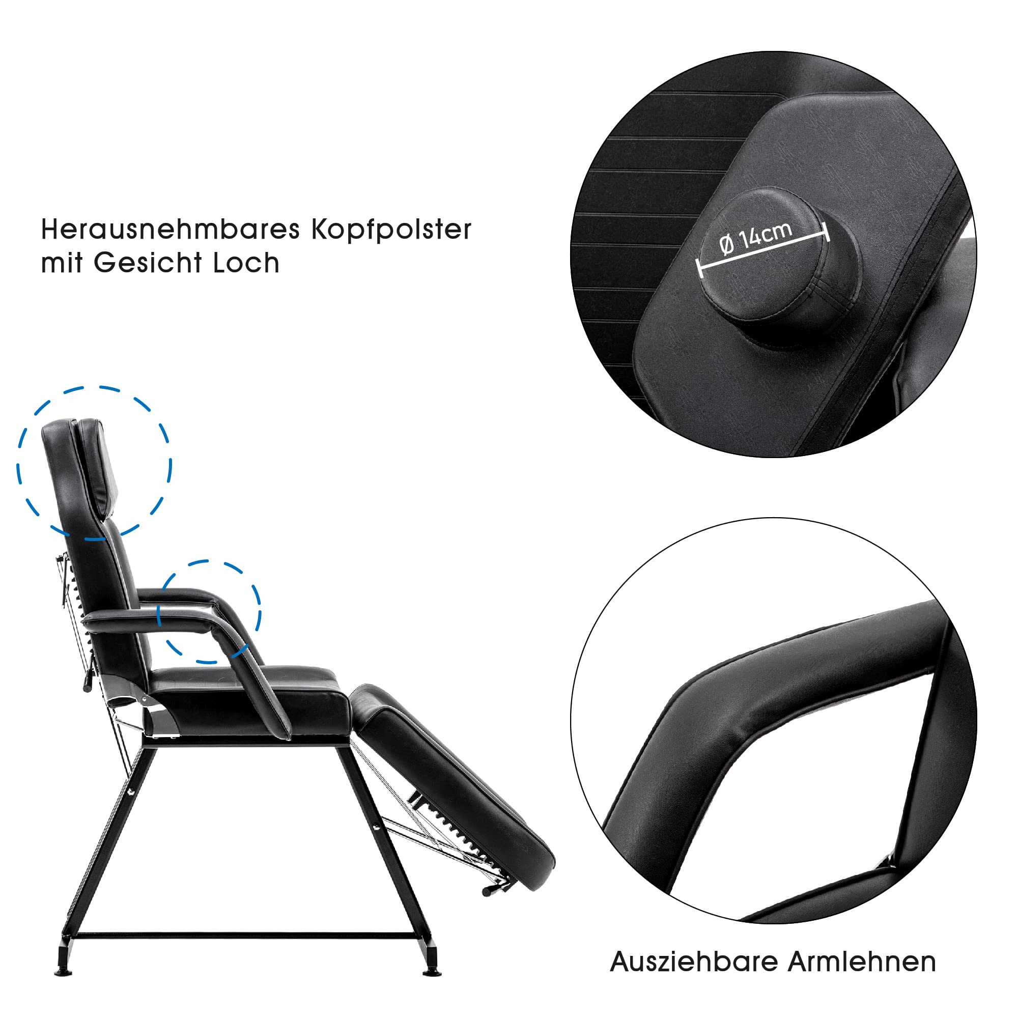 BarberPub Kosmetikliege Therapieliege Massageliege Tattooliege Kosmetikstuhl Schönheitsausrüstung 0015BK (Schwarz)