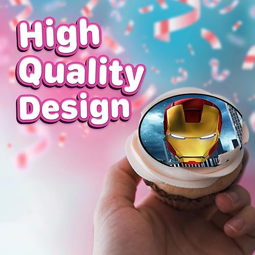 Miniatura 3 de 30 adornos comestibles para cupcakes con temática de Iron Man, colección de decoraciones comestibles para tartas, sin cortar comestibles en hoja de