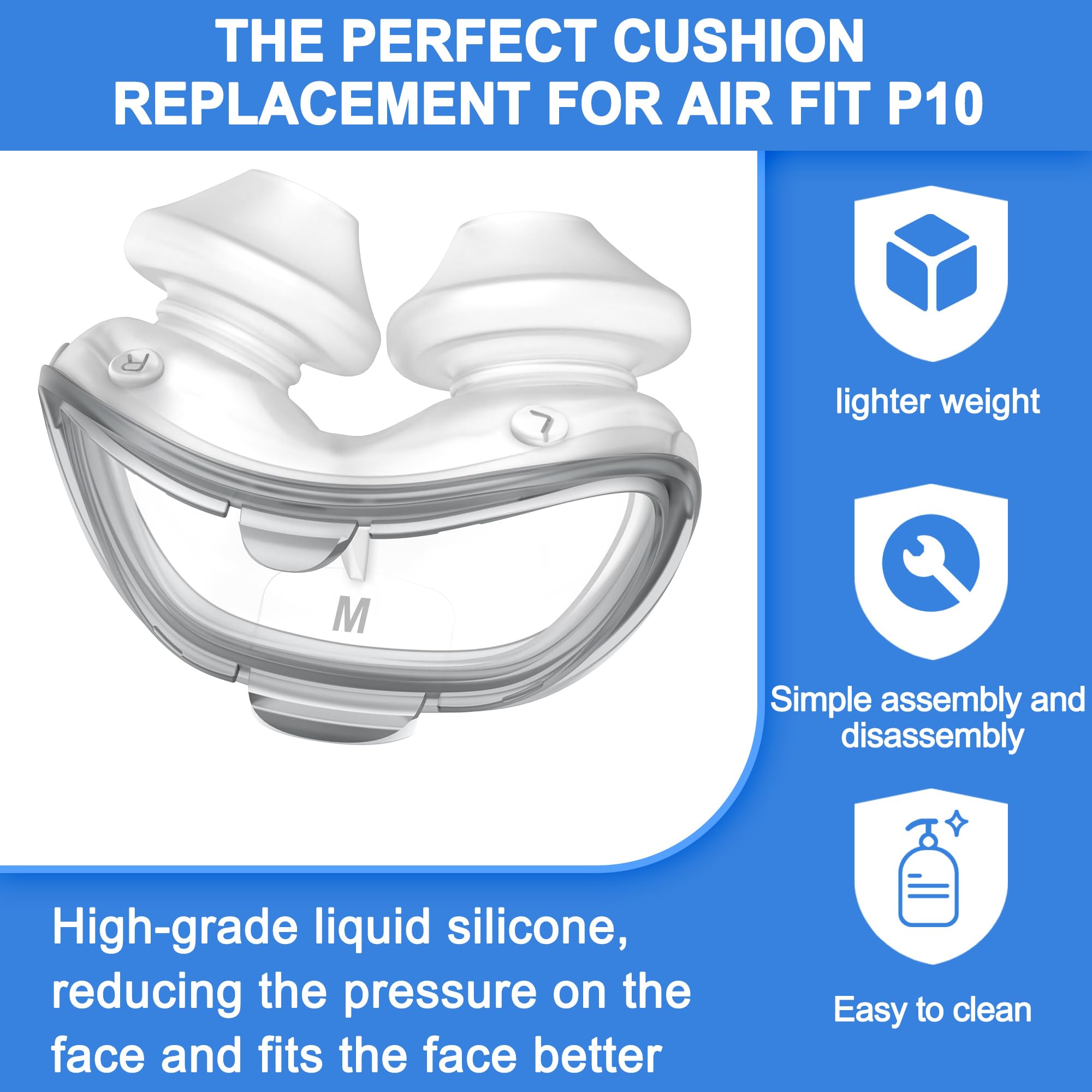 2 Paquets de Coussin de Remplacement (M) pour Airfit P10 Series, Ajustement Constant pour une étanchéité Fiable, Accessoires CPAP de BlessEase (M)