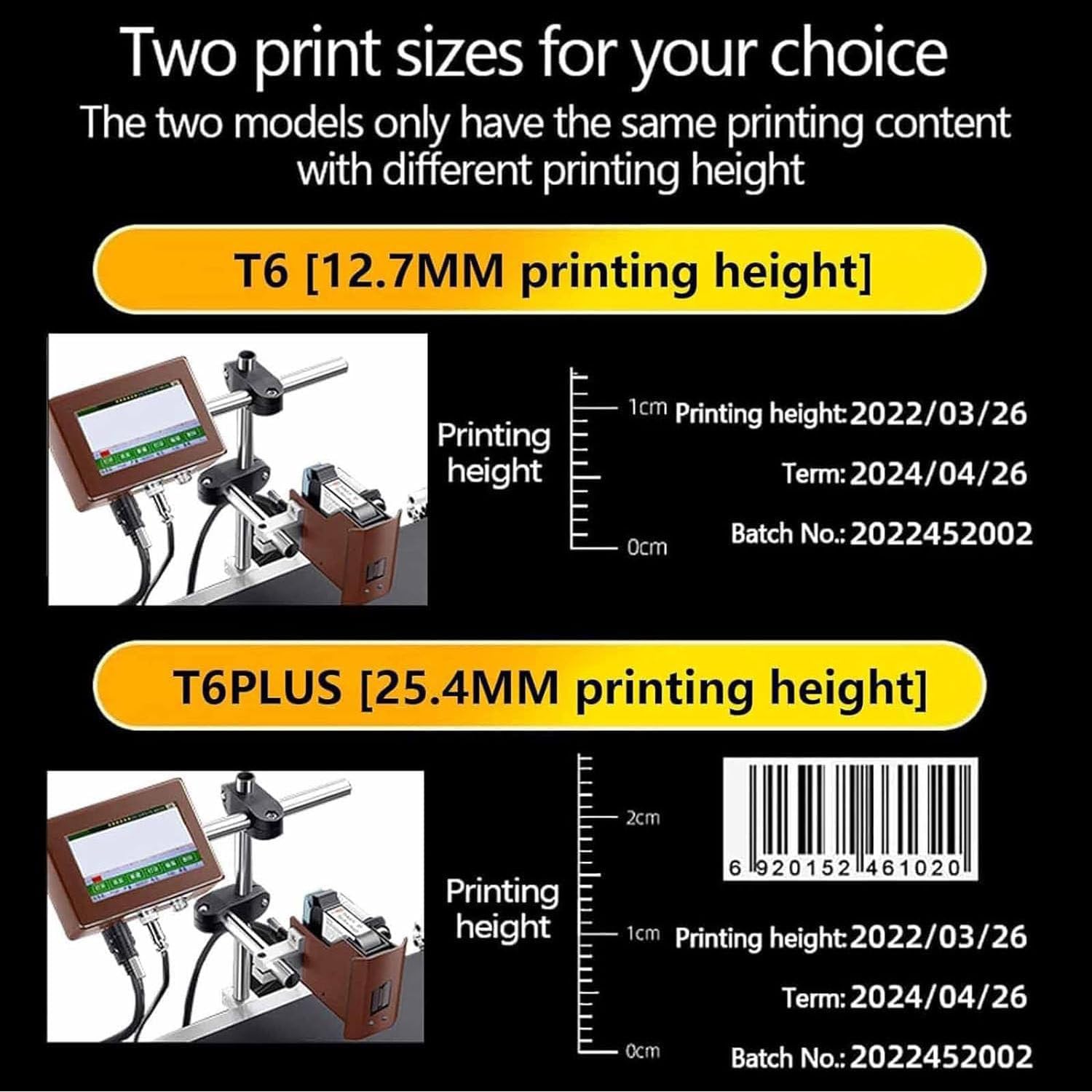 Impresora industrial de inyección de tinta, máquina de codificación automática para código de lote, fecha y logotipo, ancho de impresión de 12,7 mm/25,4 mm, ideal para varias aplicaciones