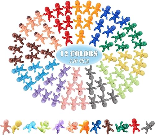 ZYFLSQ 120 mini bebés de plástico de 12 colores pequeñas figuras de bebé de 1 pulgada para bebés pequeños para cubitos de hielo juego de baby shower