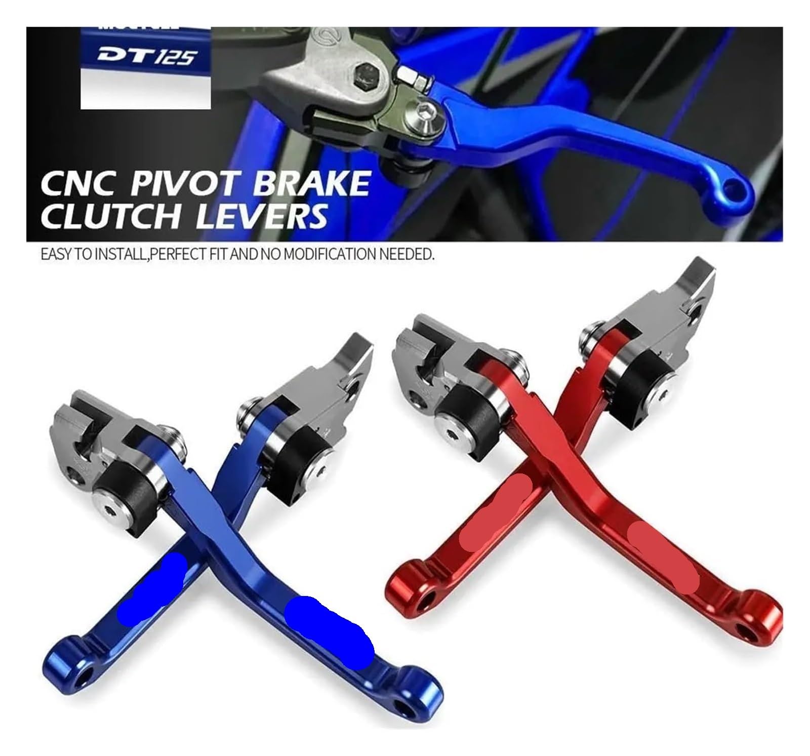 Moto Leviers d'embrayage Frein pour Yamaha DT125 DT 125 1987-2005 2004 Leviers De Frein Et d'embrayage Pliables Pivotants CNC Moto Tout-Terrain(A Pair Blue)