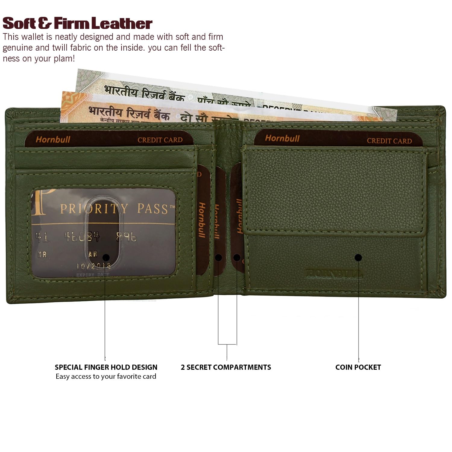 HORNBULL Maddison Olive Leather Wallet for Mens, Keyring & Pen Combo Gift Set for Men | Wallet Men Leather Branded - Image 7 thumbnail