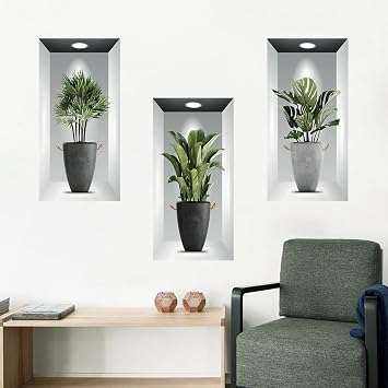 Tanlaby Green Plants Wall Stickers 3D Realistic Potted Plant Wall Decals