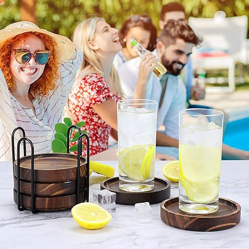 Miniatura 6 de Posavasos de madera para bebidas - Juego de posavasos de madera natural para vasos de bebida, protección de mesa para cualquier tipo de mesa, juego
