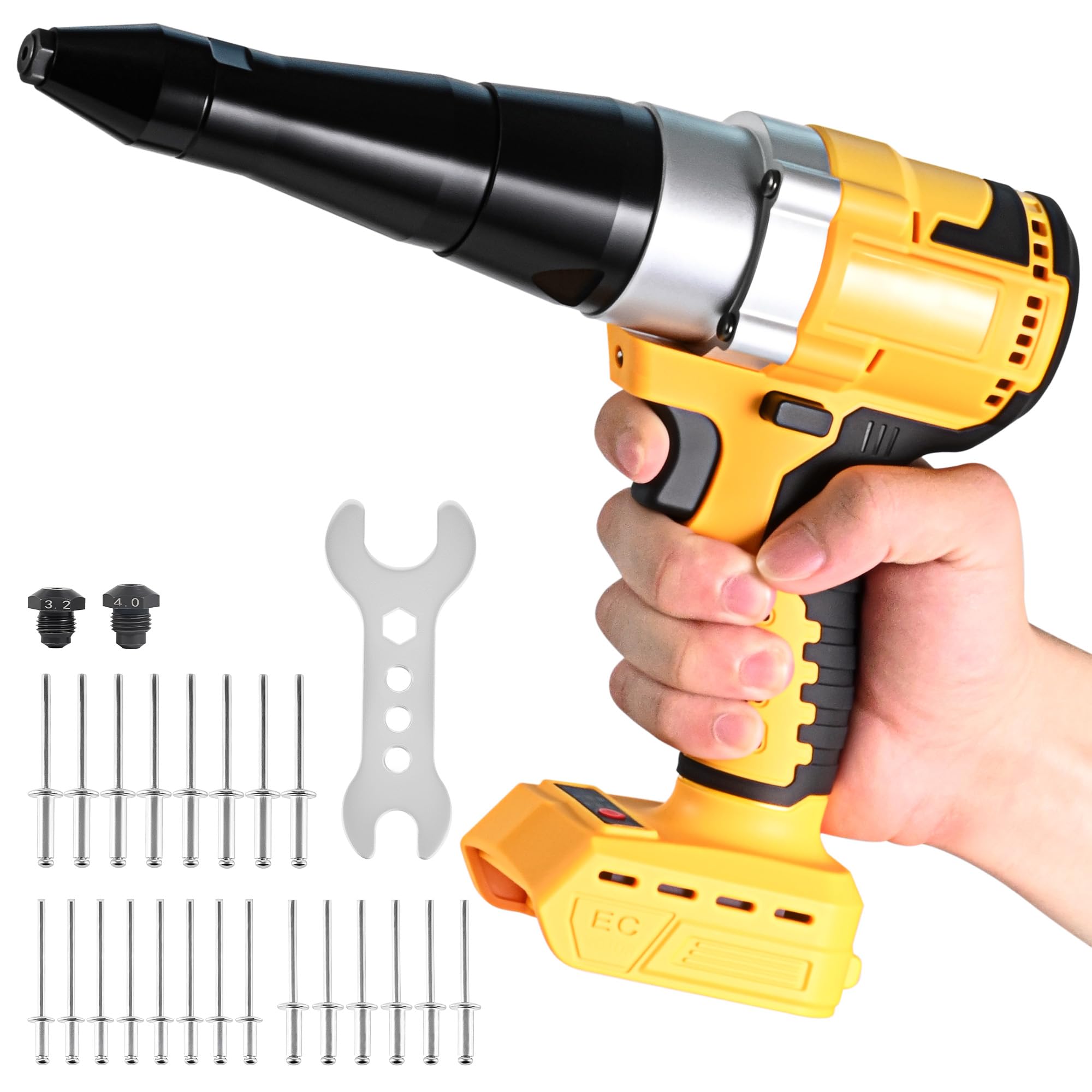 Pistola remachadora inalámbrica, herramienta de remachadora eléctrica, pistola remachadora automática con motor sin escobillas, compatible con batería Dewalt de 20 V para remaches de 1/8 pulgadas, 5