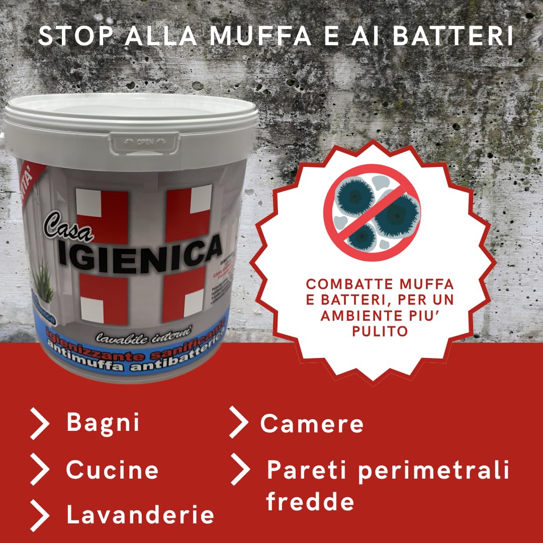 laiv Idropittura Antimuffa per Interni Professionale Bianca 13 LITRI – Pittura Igienizzante Antibatterica Traspirante e Lavabile ad Alta Copertura – Pittura per Pareti Umide – Resa 12-14mq/lt