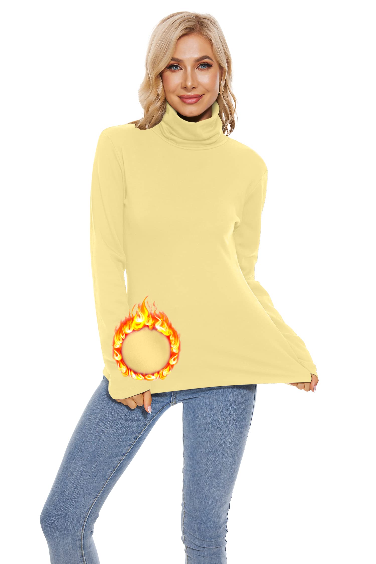 TAIPOVE Cotton Fleece Lined Turtleneck Top for Women Long Sleeve Mock Turtle Neck Lightweight Sweater Thermal Underwear Shirt