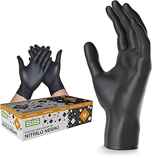 Luvas de Nitrilo Preto - Envio 24h - Descartáveis resistentes sem pó dispositivo médico hipoalergênico sem látex | Médicos, Chef, Esteticistas, Dentistas, Tatuadores, Uso alimentar (100, M)