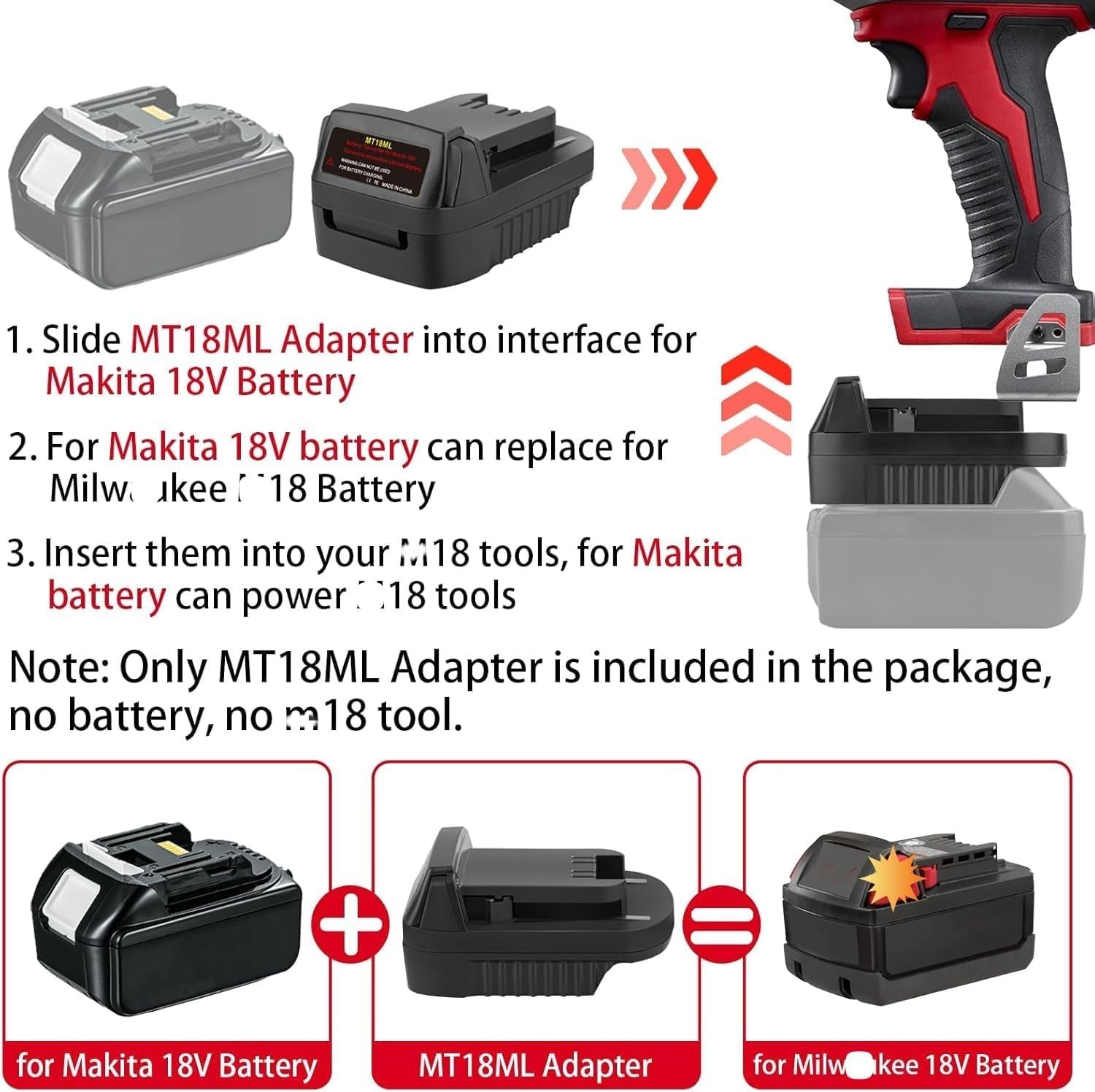Adaptatr de batterie Makita vers Milwaukee- Power Tools Adapters rope Adaptatr de batterie Makita vers Milwaukee- Power Tools Adapters rope