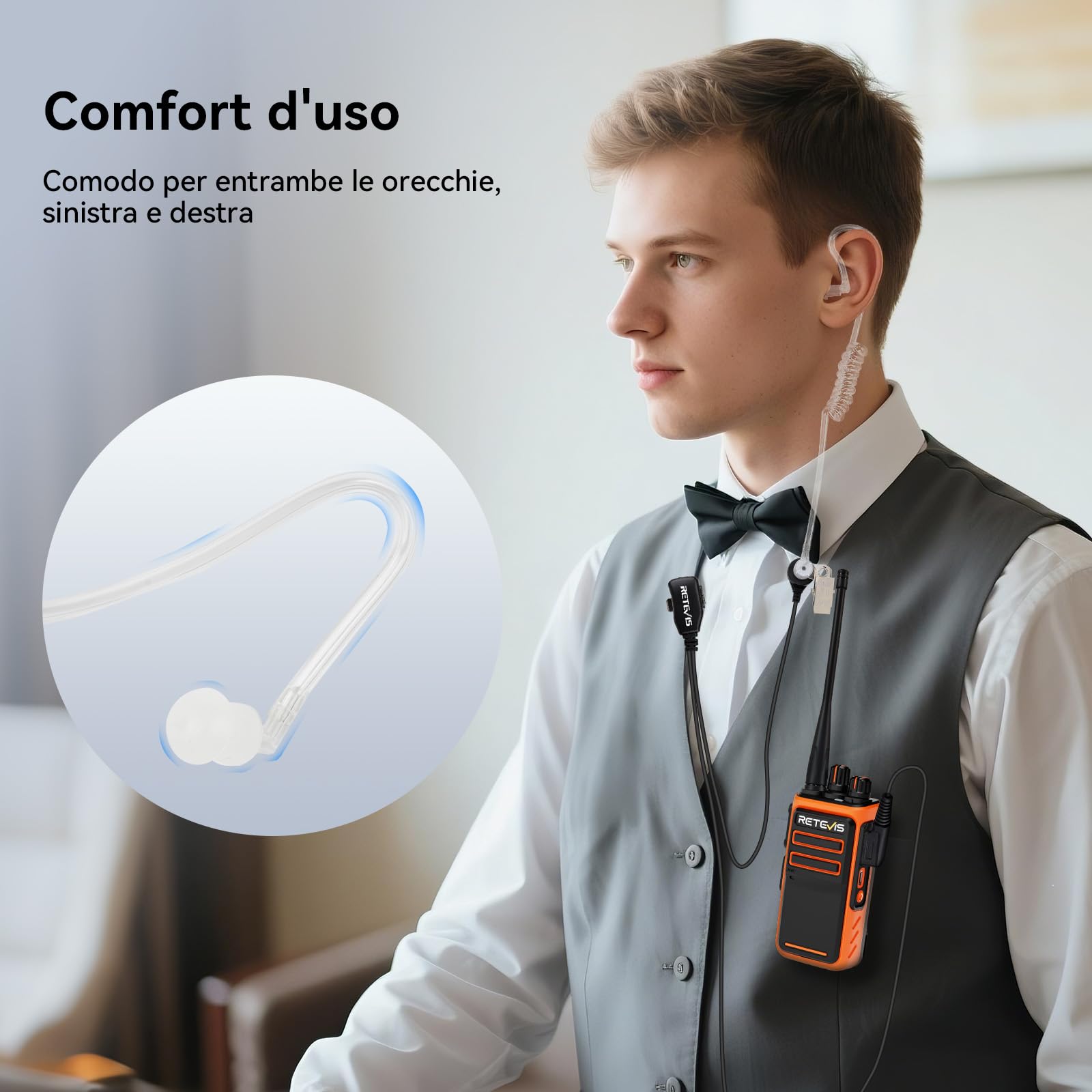 Retevis C66 Walkie Talkie Lungo Raggio, Ricetrasmittente Ricaricabile | Ricarica Rapida, CTCSS/DCS, per la Sicurezza Dell'hotel, Arancione, 4 Pezzi