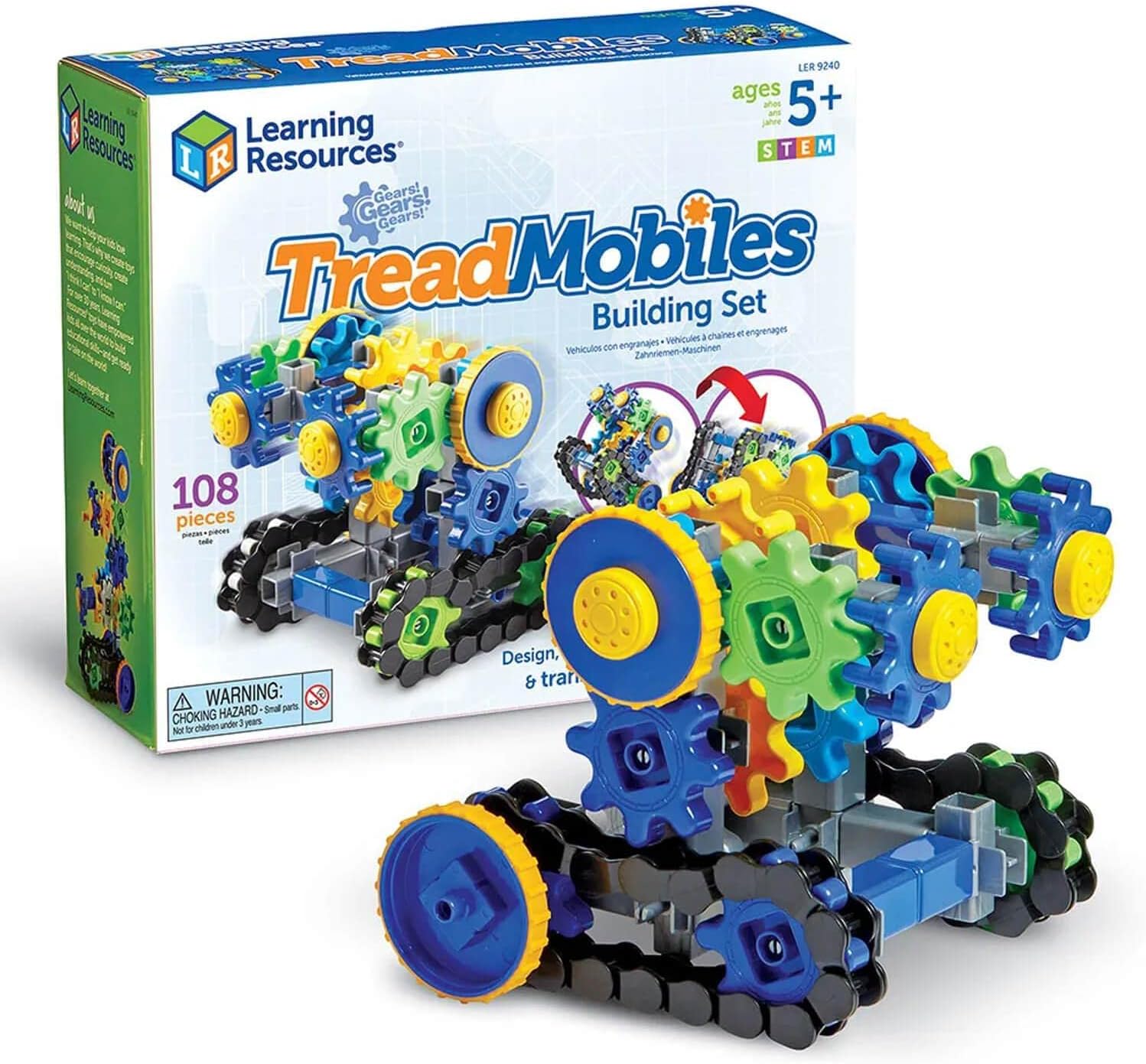 Learning Resources Gears Gears Gears Treadmobiles, STEM, Building Set, 108 Pieces, Ages 5+,Multicolor,Medium