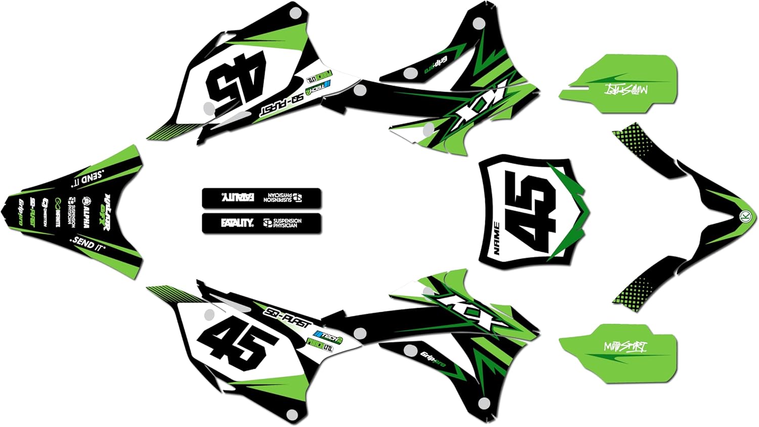 Graphics Kit for Kawasaki KX85 and KX100 (2014-2021) DIVISION Series Green 21 Mil - Pro Edition - Dirt pit bike motorcycle sticker, dirtbike racing decal motocross accessories no-plastics