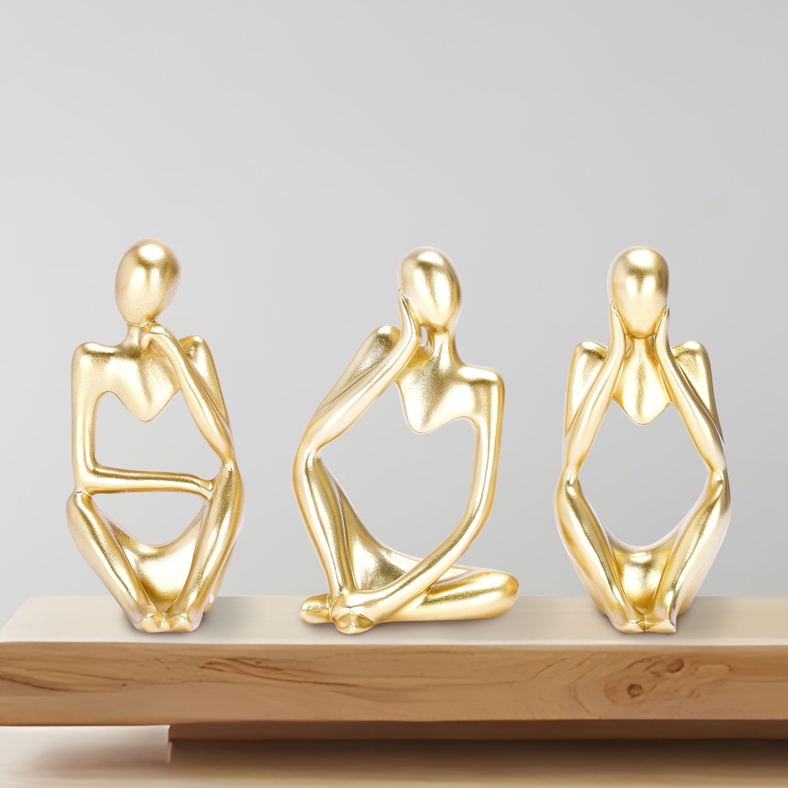 Happilax Escultura decorativa – Estatua de pensador – Juego de 3 – Decoración de salón moderna Figuras – Arte abstracto – Decoración versátil Salón – Lisa y fácil de limpiar – 7,5 x 13 x 6 cm – Oro