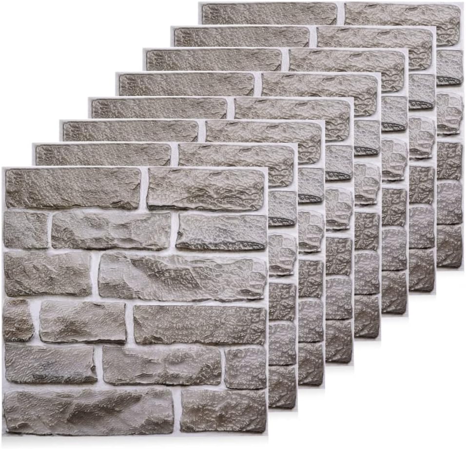 Roucerlin 8Pcs 12×12in 3D Brick Wall Panels, SelfAdhesive