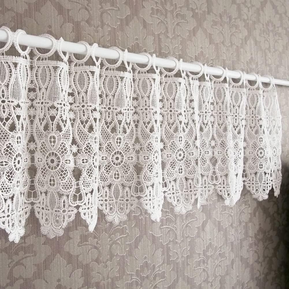 Cafe Curtains, Knitted Crochet Lace Kitchen Curtain Valance, Hollow Curtain Tiers for Room Divider & Cabinet Decor, 1 Panel(W125xH30cm/W49xH12inch)