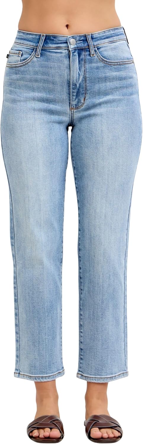 Judy Blue High Waist Classic Light Wash Ankle Straight Jeans, Inseam 28"