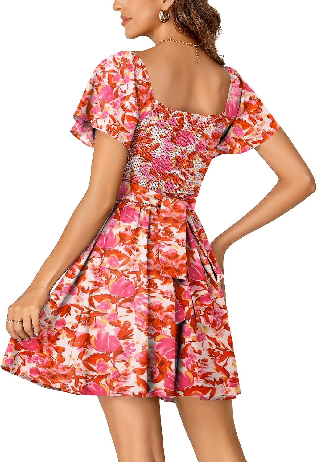 Rooscier Women's Tie Back Short Sleeve Mini Dress image 5
