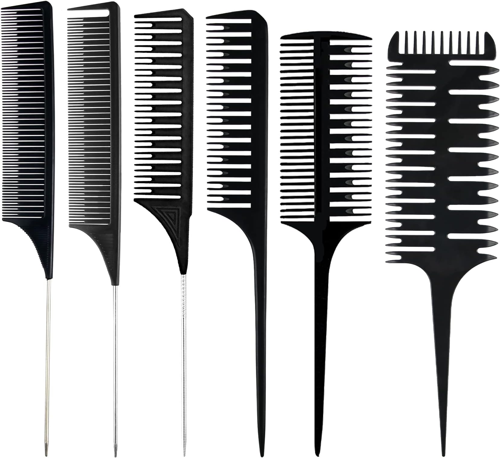 6 Pcs Highlighting Comb Set Professional Weaving Styling With Rat Tail Comb Teasing Foiling Comb Heat Resistant For Hair Salon Barber Home(Black)