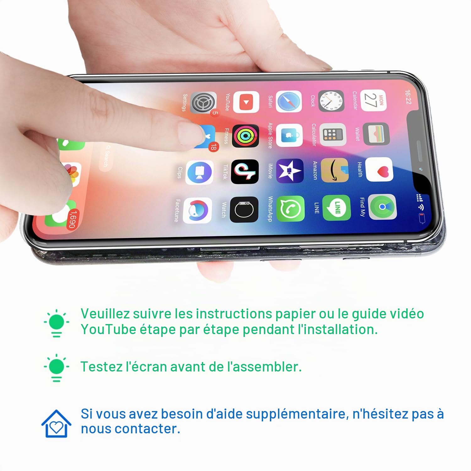 Écran pour iPhone 11 6,1" LCD Complet de Remplacement, FHD Ecran Tactile Digitizer Assembly avec Kit de Réparation et Protecteur D'écran
