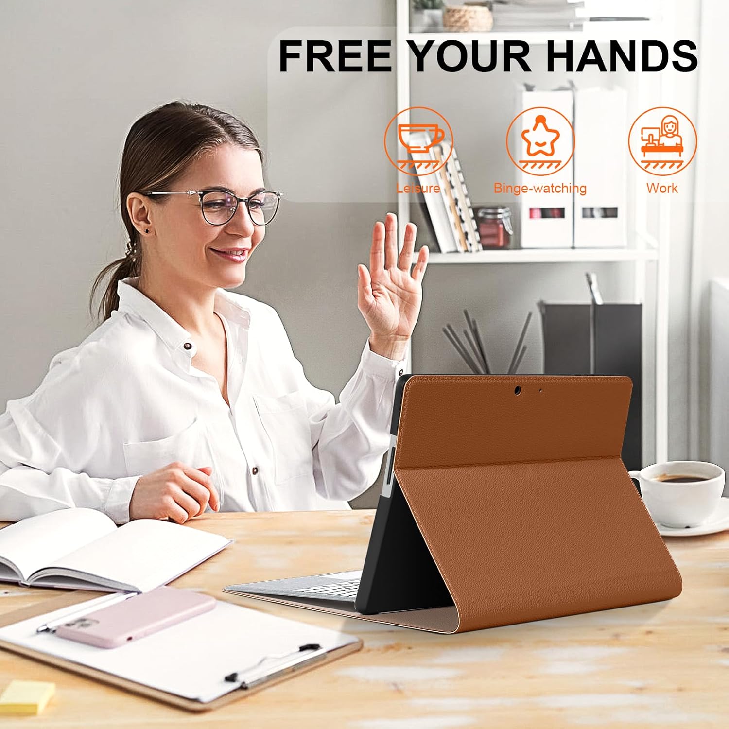 for Pro 9/10/11 Case 13 inch 2022/2024 Leather Cover Protective Shell Compatible with Type Cover Keyboard and Pencil Holder.Brown - Image 3