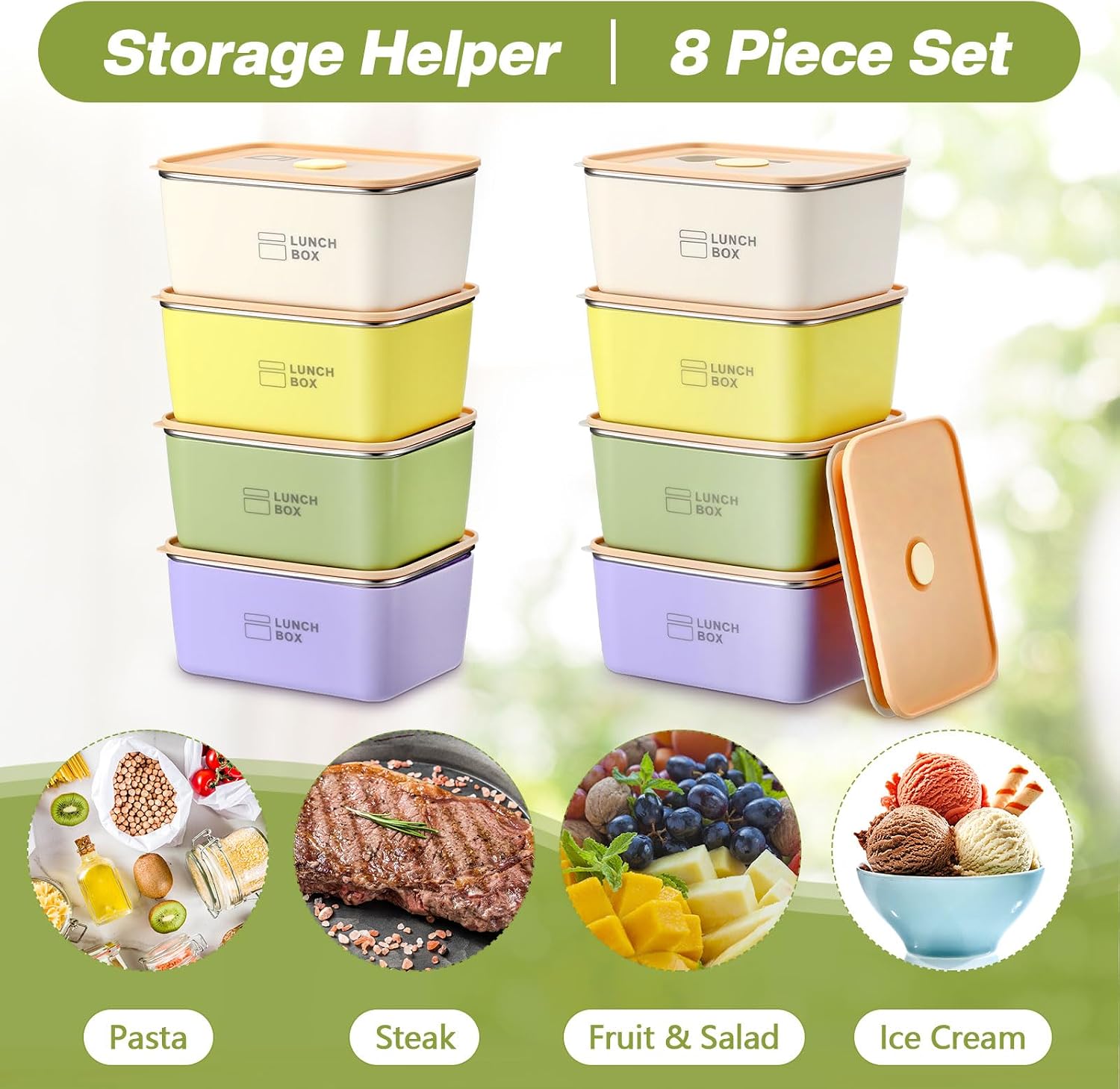 Blushtier 8 Pcs Stainless Steel Food Storage Containers with Lids 20 oz Metal Snack Containers Box for Dishwasher Freezer & Microwave Safe, Stainless Steel Lunch Box for Meal Prep, Leftovers