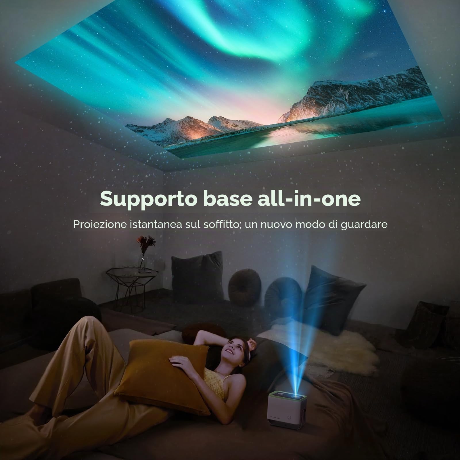 【Proiettore autofocus con supporto girevole a 360°】Mini proiettore 4K supportato, 20000L Native 1080P WiFi6 Bluetooth, 50% zoom videoproiettore home cinema 300'' compatibile con TV Stick/smartphone