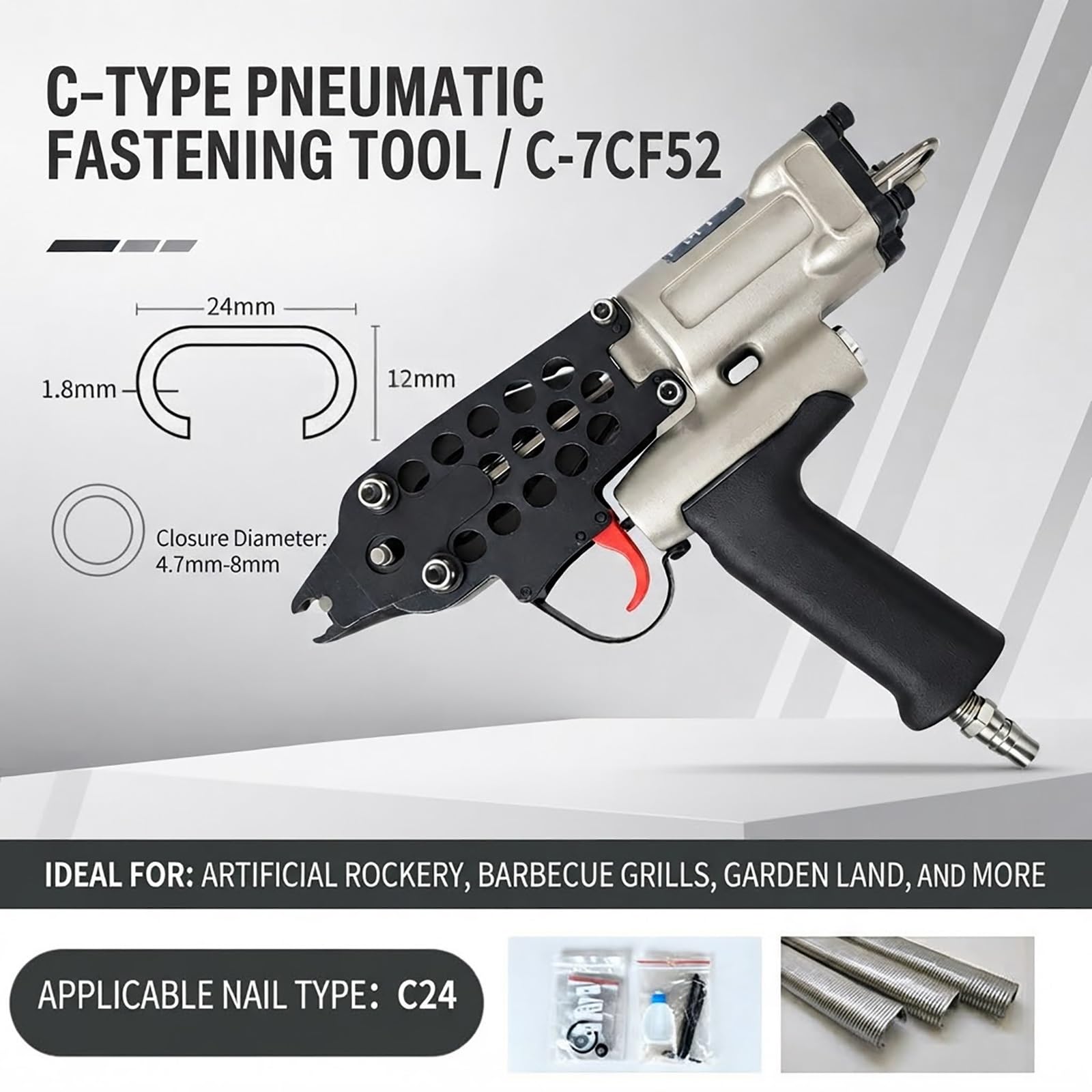 Pistola neumática de anillo de cerdo, pistola for engarzar cables | Cuerpo de pistola de aleación engrosada, liviano y portátil, for cercar cercas alambre de cierre de bolsas de jaulas(7CF52)