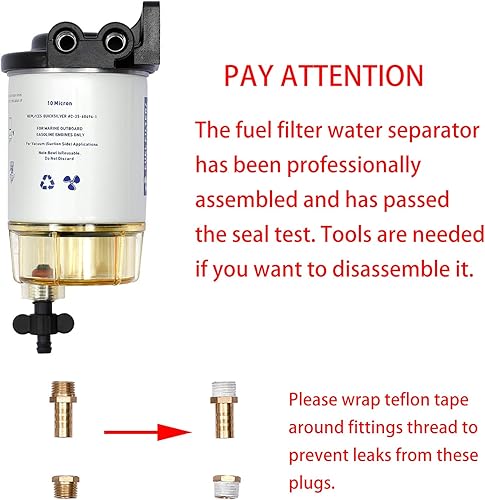 Miniatura 2 de Filtro de combustible separador de agua de repuesto para motor fuera de borda marino Mercury con púas de 38 pulgadas x 14 pulgadas NPT accesorios de