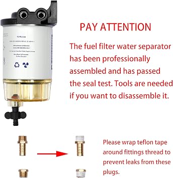 S3213 Fuel Filter Water Separator Fit for Marine Outboard Motor Mercury | with 3/8 Barb x 1/4 NPT Fittings, Replaces# 35-60494-1, 18-7932-1, 18-17928, 35-809097, Boat Water Separator