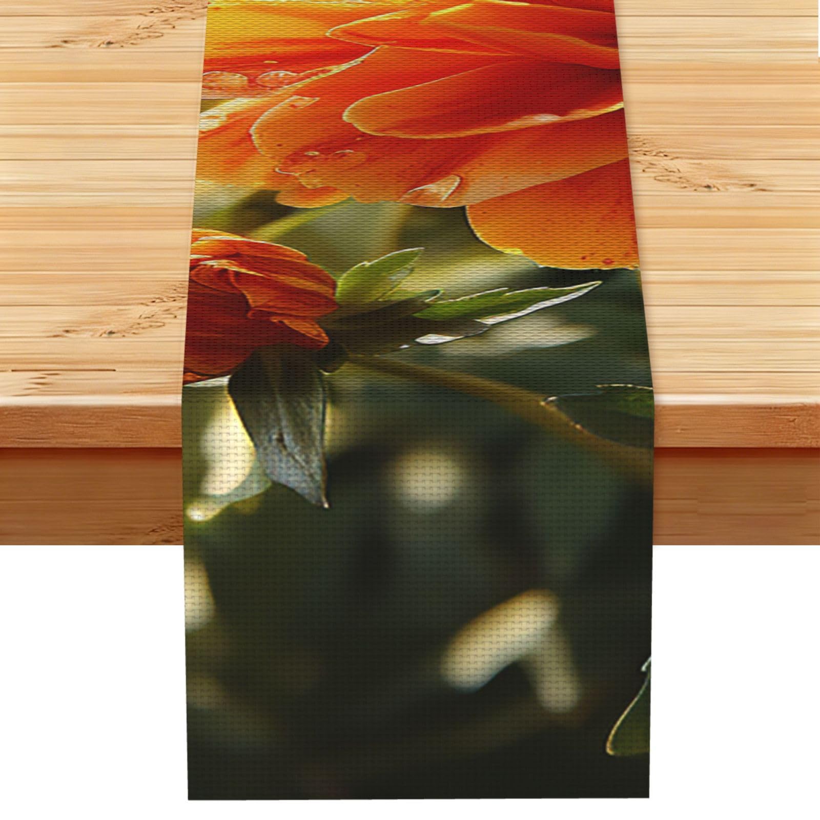 Fodpand Black Rustic Cotton Linen Table Runner, Marigold Flower Autumn Flowers Table Runners 13 X 72 Inches, Modern Elegant Farmhouse Tablecloth, Washable Kitchen Dining Table Decoration For Home Party Decor