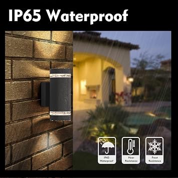 Outdoor Wall Lights Up Down, Outside Wall Lights Mains Powered, IP65 Front Door Porch Light Aluminium, GU10 Exterior Electric Round LED Lighting Sconce Wall Mounted for House 2 Pack, Black [Energy Class F]