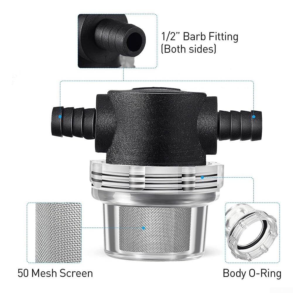 1/2 Zoll Wasserfilter Edelstahl 50 Mesh Inline Sieb für Pumpe Sprüher Hochdruckreiniger Transparent Gehäuse Leicht zu Reinigen