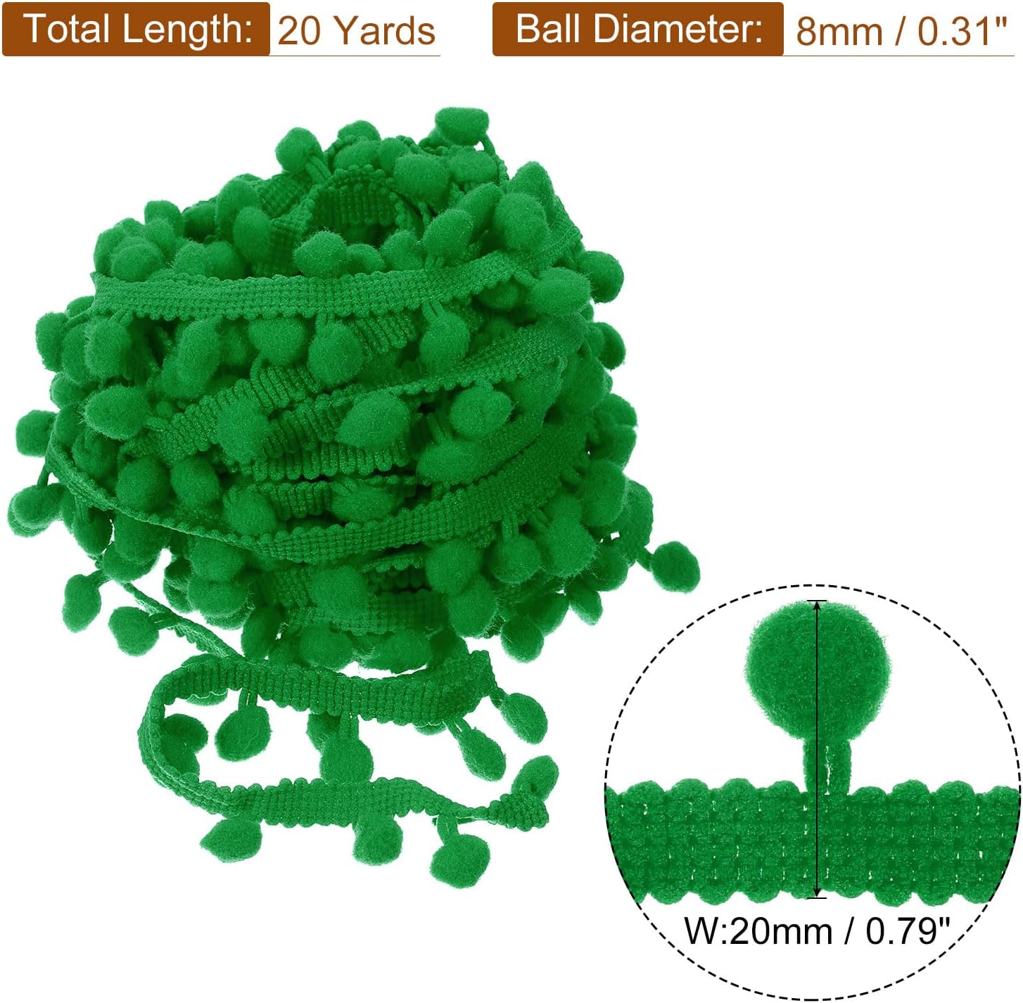 uxcell 20 Yards Pom Pom Ball Fringe Trim Ribbon Sewing 8mm Dark Green image 2