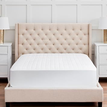 BOLL & BRANCH Mattress Protector, King Size, White Cover | 1 Fitted Protector Included -Padded Fill, Soft, and Breathable - Hypoallergenic and Safe for Sensitive Skin