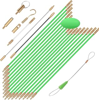 FTIHTRY 45FT Fiberglass Running Electrical Wire Cable Glow Rods Wire Pulling, Fish Rods Electrical Kit with 8 Different Attachments and Fish Tape Wire Puller Kit