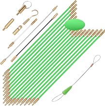 FTIHTRY 45FT Fiberglass Running Electrical Wire Cable Glow Rods Wire Pulling, Fish Rods Electrical Kit with 8 Different Attachments and Fish Tape Wire Puller Kit