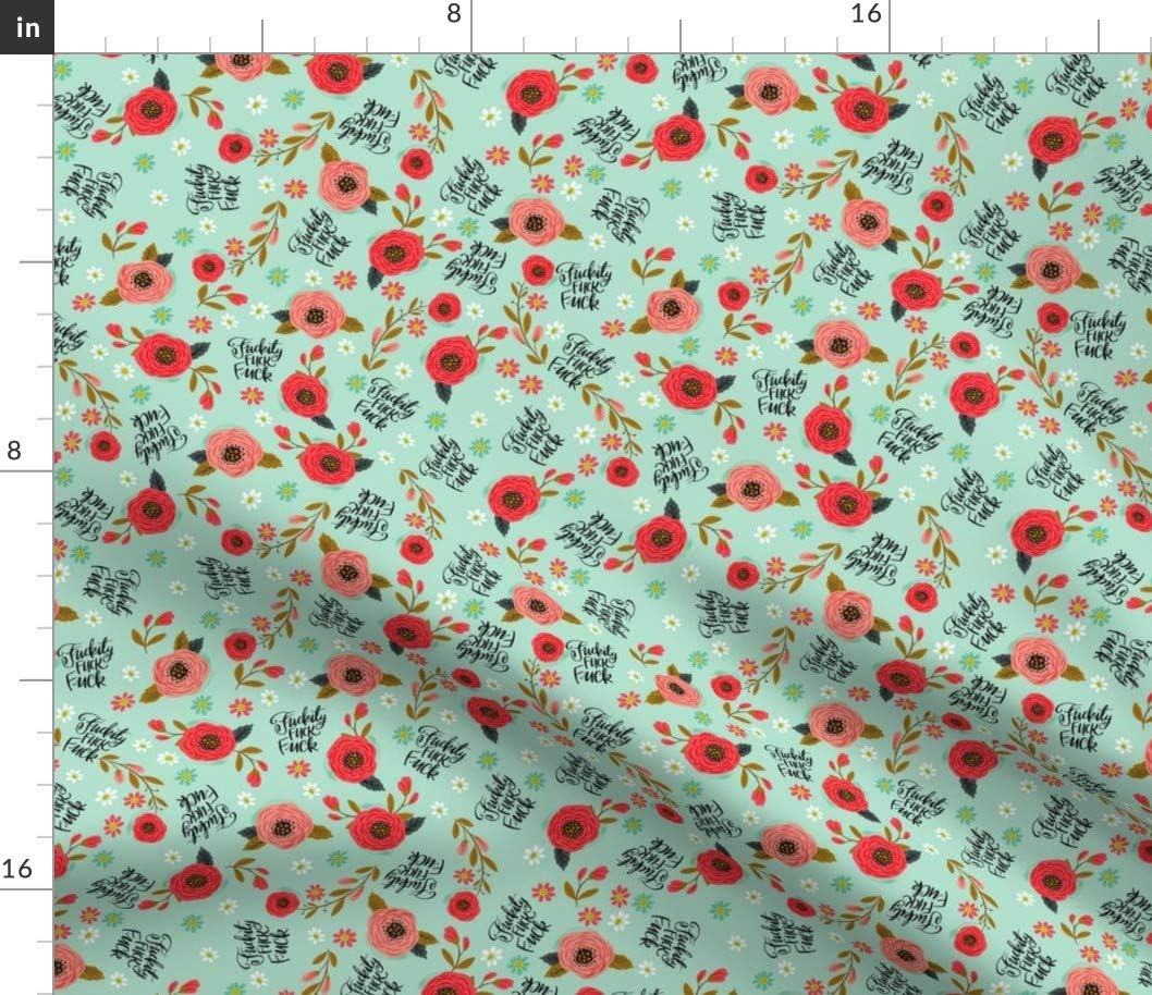 Spoonflower Fabric - Flowers Floral Turquoise Blue Small Girly Flowers Swear F Bomb Curse Printed on Petal Signature Cotton Fabric by The Yard - Sewing Quilting Apparel Crafts Decor