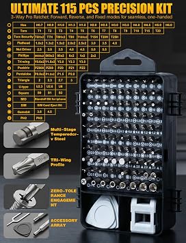 Precision Screwdriver Set Mini,Computer Tool Kit Gifts for Men, Magnetic Tool Kit with Torx Triwing Bits,Repair for Electronics,MacBook, Laptop, PC, RC, PS5, iPhone,Glasses (115 in 1 22.5mm)
