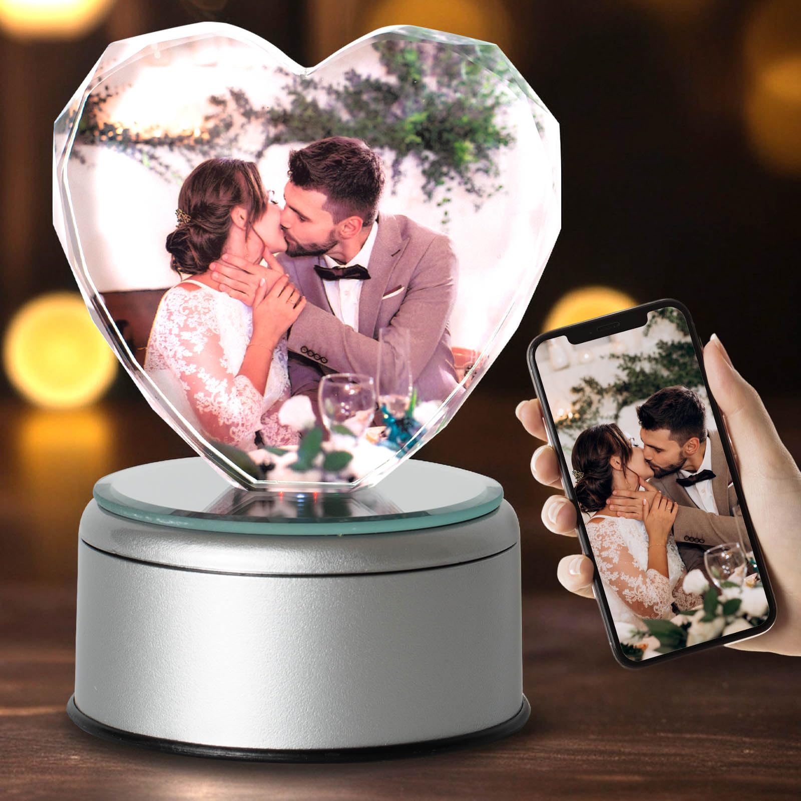 Emoragifou Personalized 3D Crystal Photo Frame, Custom UV Print Crystal Picture Frame with Your Own Photo, Customized Anniversary Christmas Birthday Gifts For Women, Men, Couple, Mom, Dad, Her Him