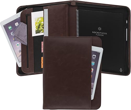 Samsill Padfolio profesional con cierre seguro con cremallera, funda para tableta de 10.1 pulgadas y bloc de notas de 8.5 x 11 pulgadas, marrón,