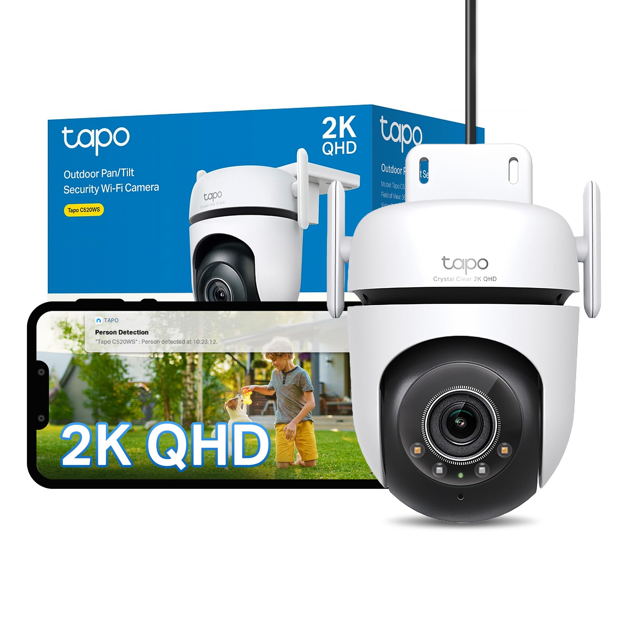 Tapo C520WS 2K 4MP Pan/Tilt Outdoor Security Camera Cctv Camera | Starlight Color Night Vision, AI Detection, 360° View, Motion Tracking, IP66, Wi-Fi & Ethernet, Two-Way Audio, No Monthly Fee