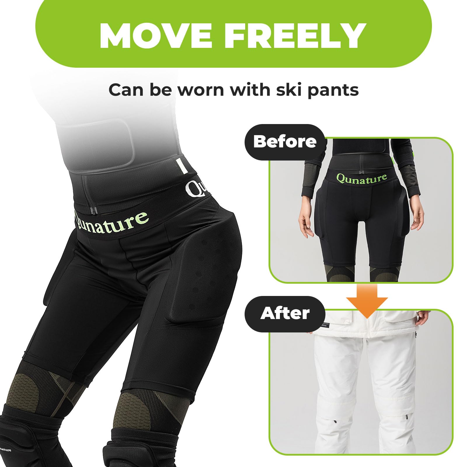 Pantaloncini Protettivi Sci, Pantaloncini Protezioni Imbottiti 3D Snowboard Uomo Donna, EVA 12mm Antiurto Traspirante per Fianchi Cosce Coccige Pattinaggio Skateboard Downhill, Nero
