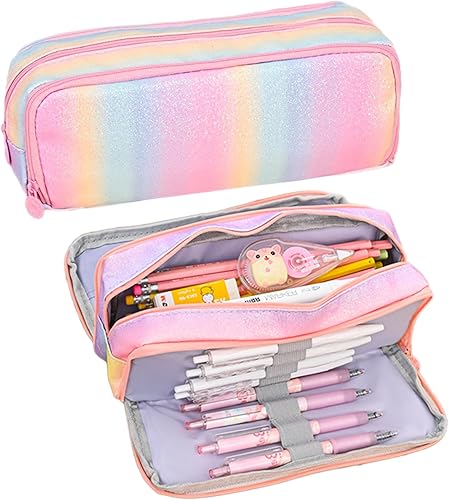 Miniatura 10 de Estuche grande para lápices, gran capacidad, estuche organizador de lápices de arco iris, bonita caja de lápices, bolsa para bolígrafos para