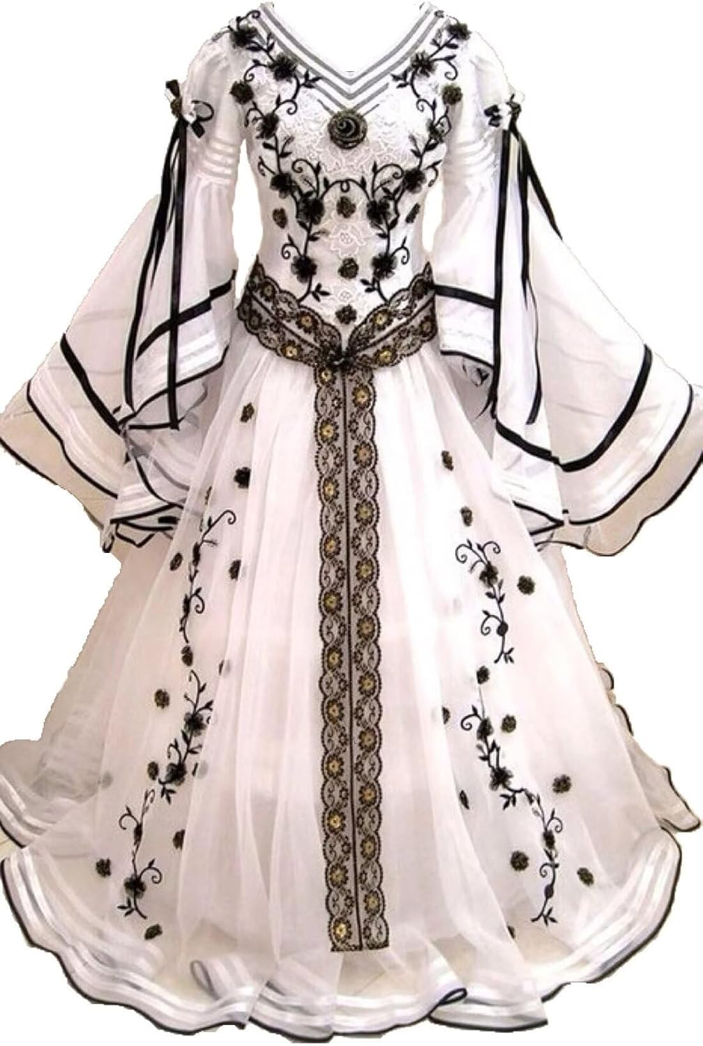 Women's Medieval Costume Long Flare Sleeves Appliques Quinceanera Dress Ball Gown Wedding Dresses