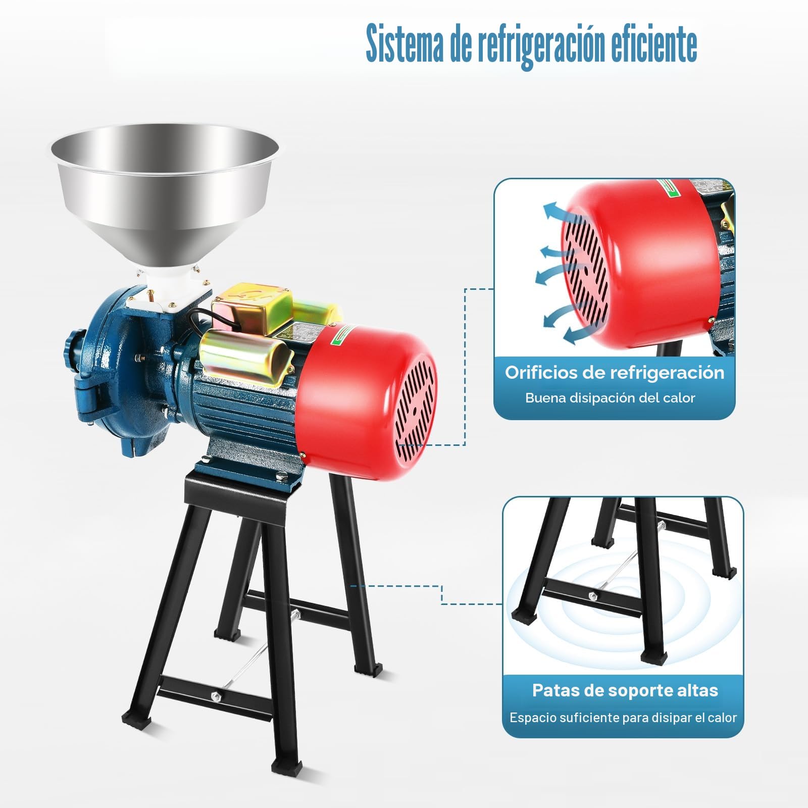 Molino eléctrico de granos,2200W Molino de grano 1400 RPM de alta eficiencia abrasivo con 1 embudo Molino de harina de trigo seco, para cereales, maíz, pajita