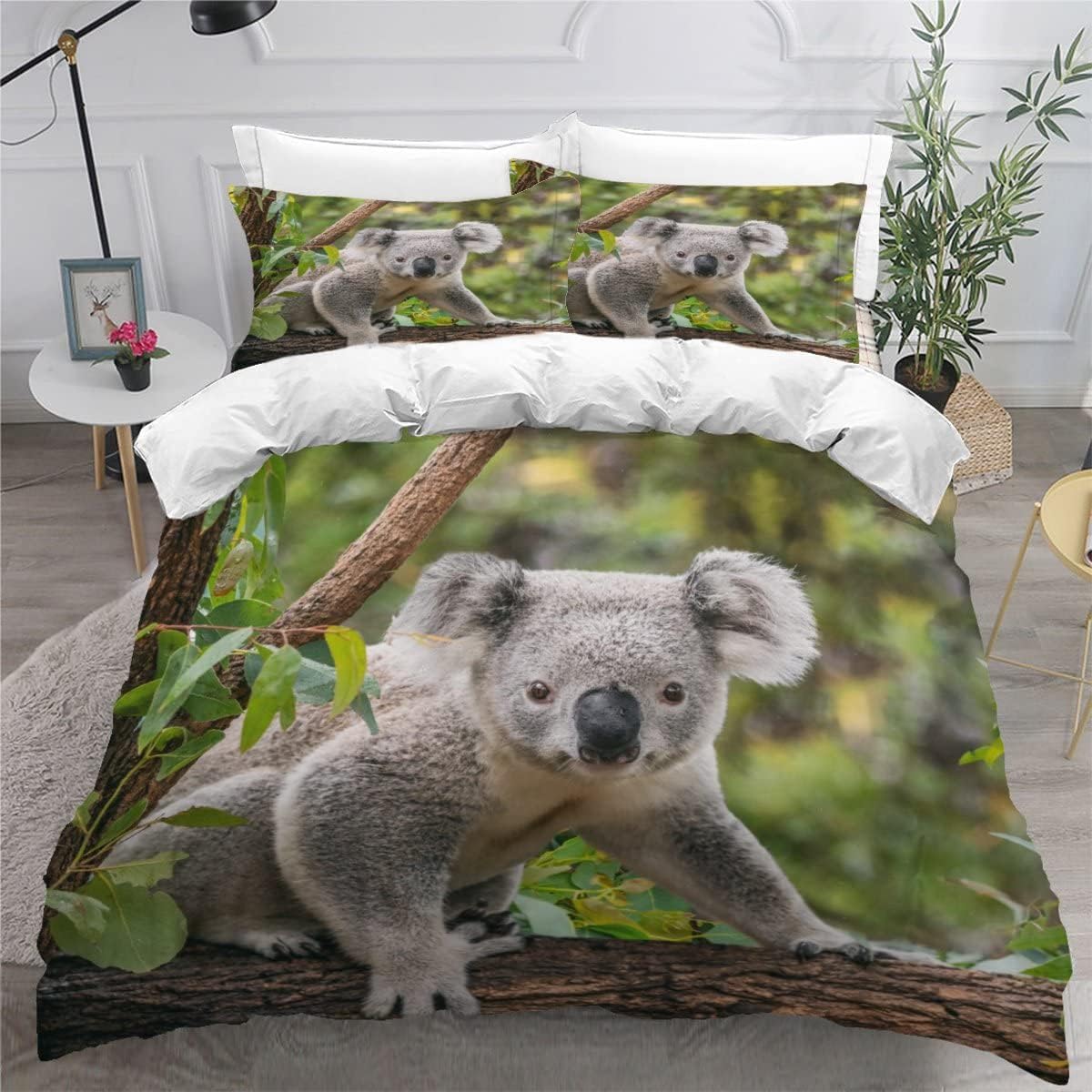 Funda Nordica Cama 105 Juvenil Koala Funda Edredon 200x200 Selva Tropical 3D Fundas de Edredón Microfibra Suave Ropa de Cama de 3 Piezas con Cremallera y 2 Fundas de Almohada K-1622