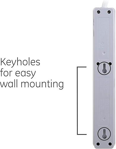 Miniatura 24 de GE - Paquete de 2 protectores de sobretensión de 6 tomas, extensión de 20 pies, 800 julios, enchufe plano, tapas de seguridad de cierre por torsión